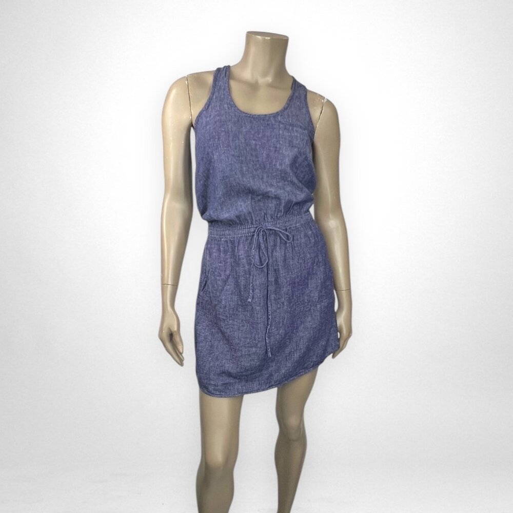LOU & GREY XS Chambray Linen Mix Sleeveless Dress Waist Tie with Pockets‎